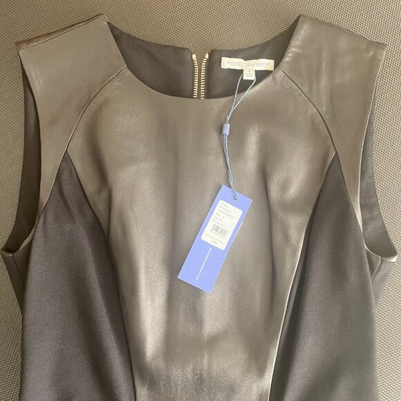 NWT REBECCA MINKOFF Black Genuine Leather Stretch Mini Dress XS US 2 MSRP $398 - Picture 12 of 12